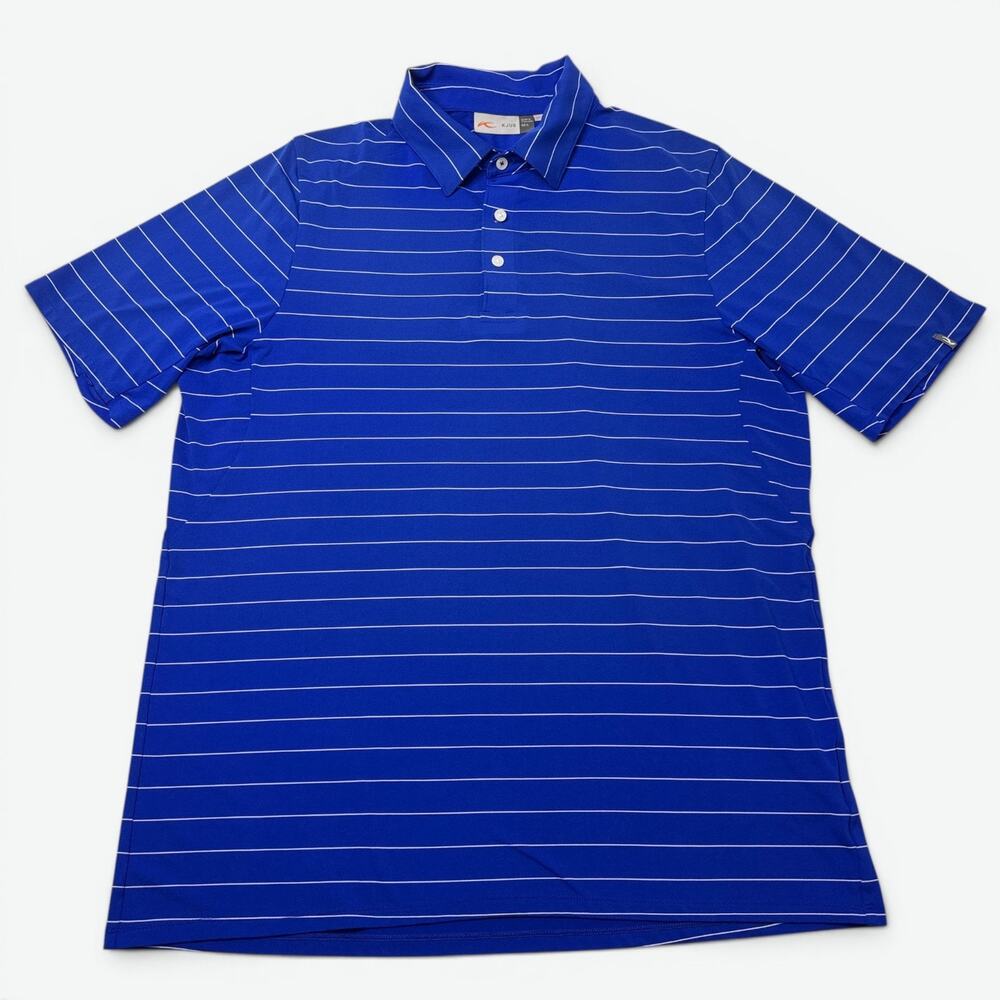 KJUS Polo Shirt Mens Size XL 52 Blue Striped Short Sleeve Performance UPF 50